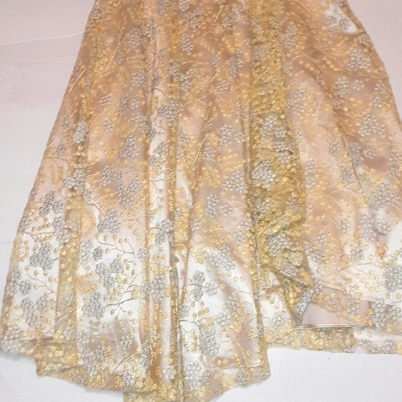 Alex Marie Dress Yellow Silverish Brocade Asymmetrical Special Occasion Size 2 - Picture 3 of 6